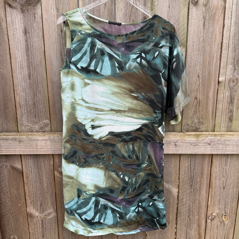 Sisley‎ Dress One-Shoulder Asymmetric Mini Dress Abstract Multicolor Size Small